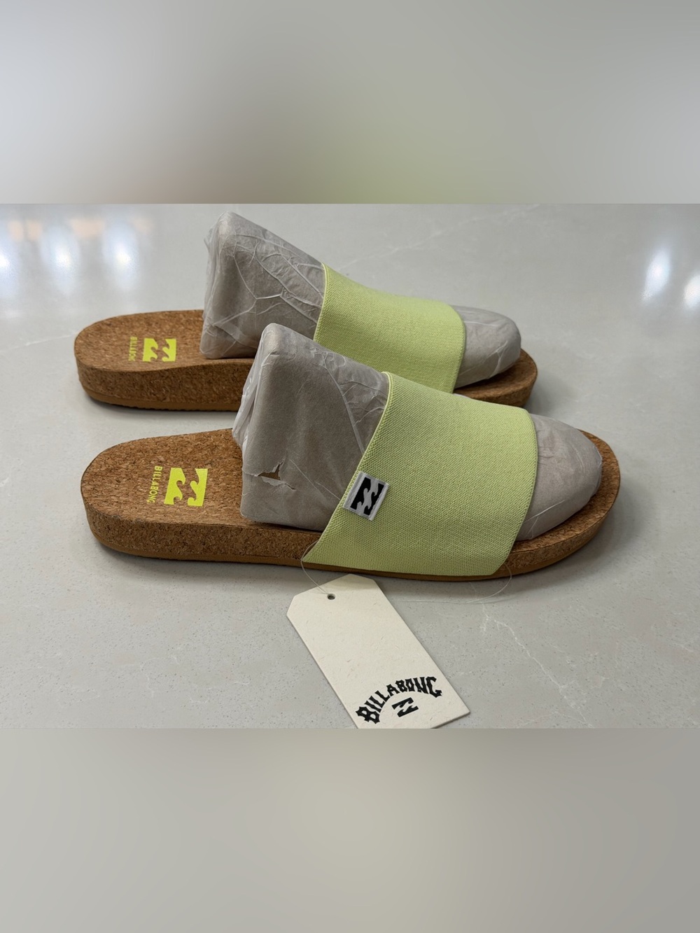 Billabong Lily Jane Lime Green Cork Slide Sandals Size 8
